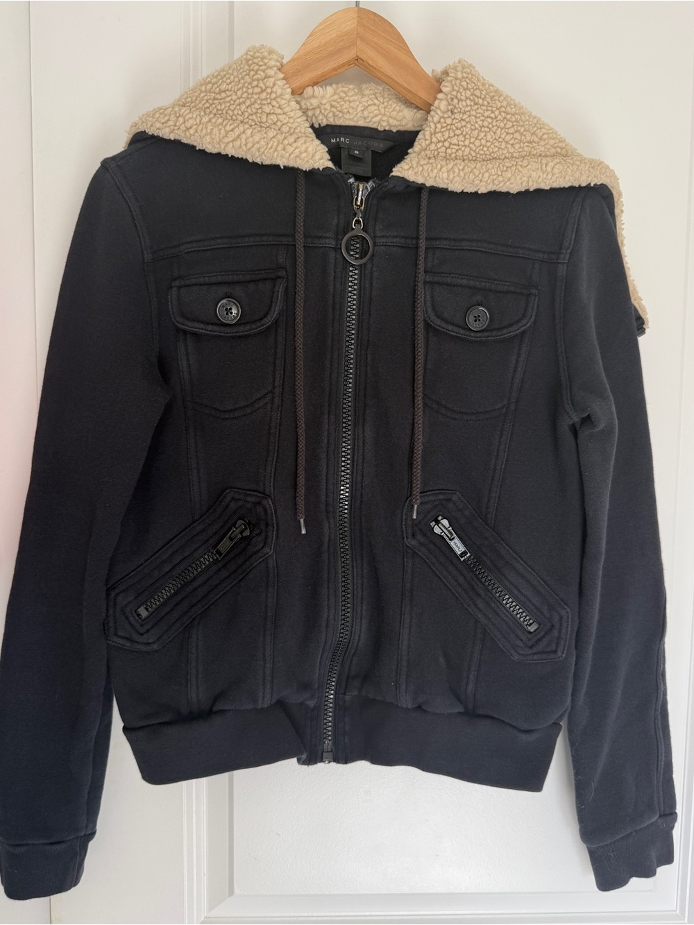 Vintage Y2K Marc Jacobs Mainline Shearling Hoodie sweatshirt zip jacket small